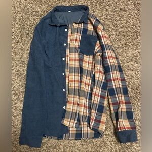 Men's Blue and Plaid Shirt